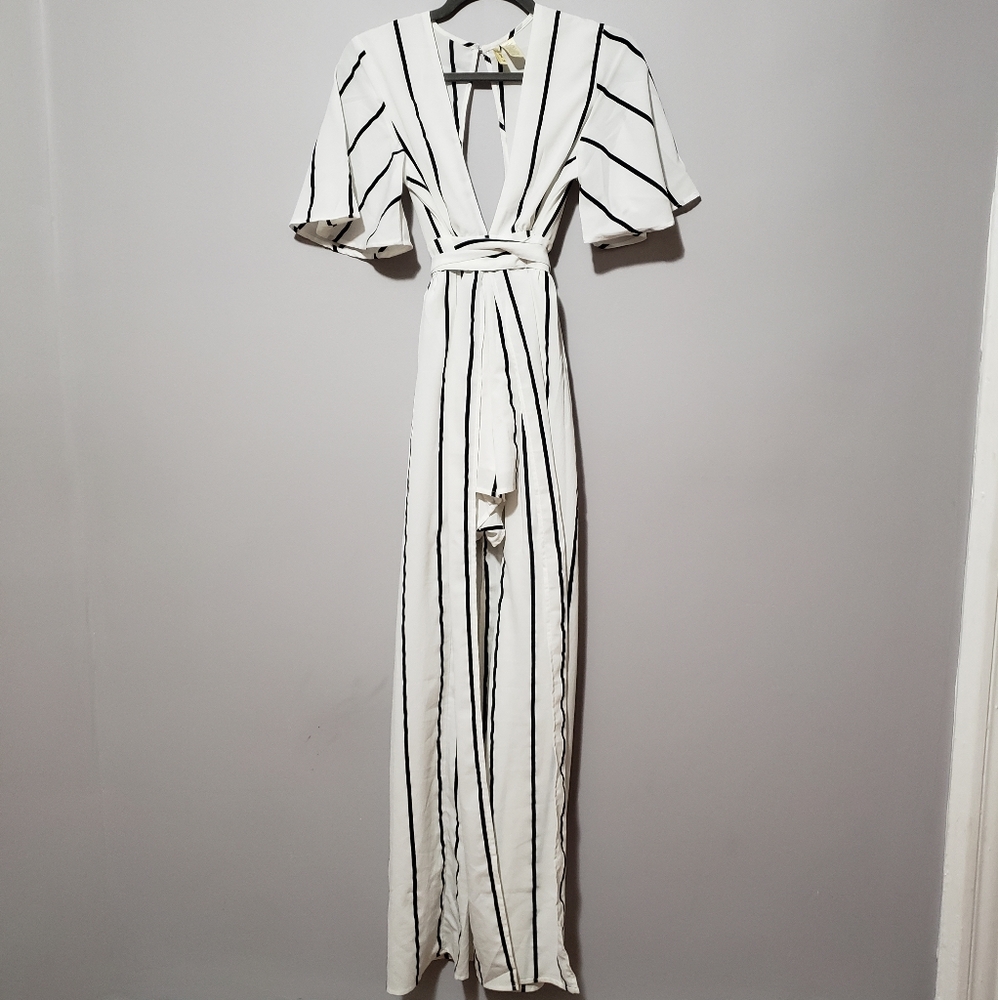 White W Black Stripes Romper